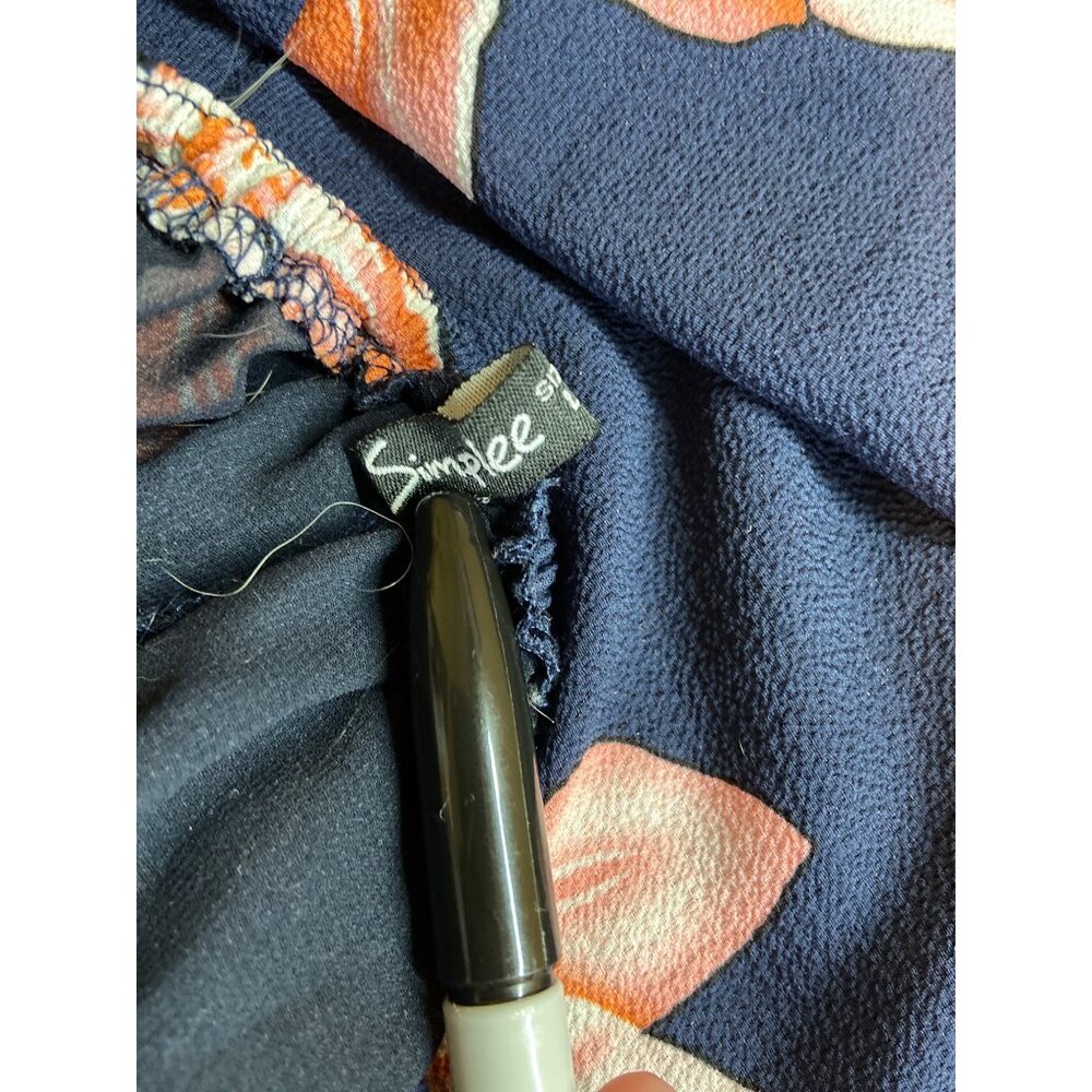 Simplee Halter Maxi Dress Y2K L Blue Floral Low VNeck Crisscross Back High Slit - Picture 3 of 7